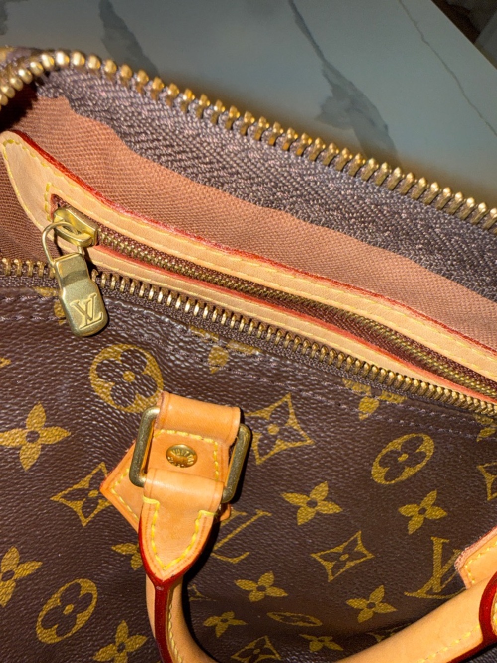 Louis Vuitton Brown Monogram Satchel with Tan Leather Handles - Picture 16 of 16